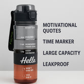 Stylish Water Bottle with Secure Lock, ML Marking & Motivational Phrases for Daily Water Intake – BPA-Free, Leakproof & Ideal for Gym, Workout, Travel, School & Office Use (Green)